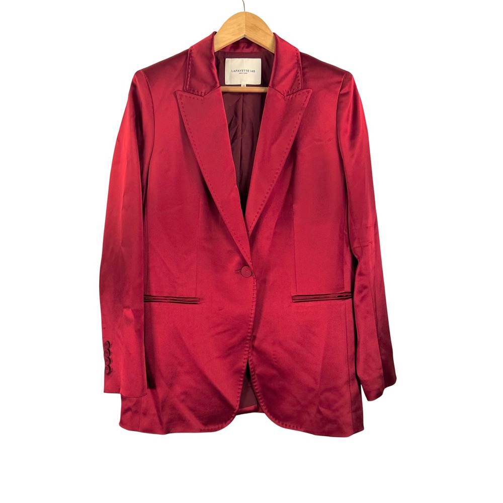 Lafayette‎ 148 New York Blazer sz 6 Red Satin cocktail Holiday quiet luxury